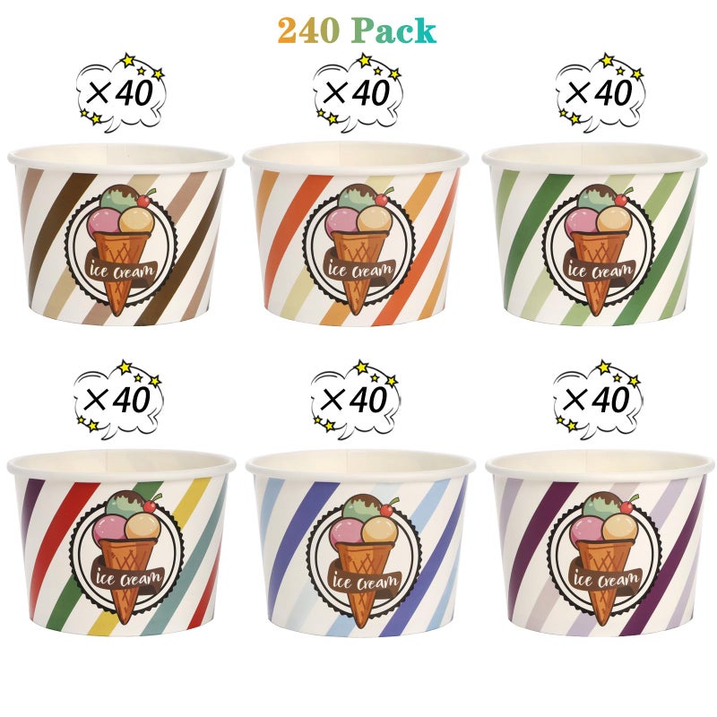 DEAYOU 240 Pack Paper Ice Cream Cups, 8 oz Disposable Dessert Bowls, Treat Cups for Sundae, Parfaits, Frozen Yogurt, Soup, Snack, Party Supplies, Colorful Stripes, 6 Styles - Image 4